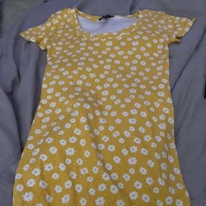 this is a yellow with white flower printed dress
